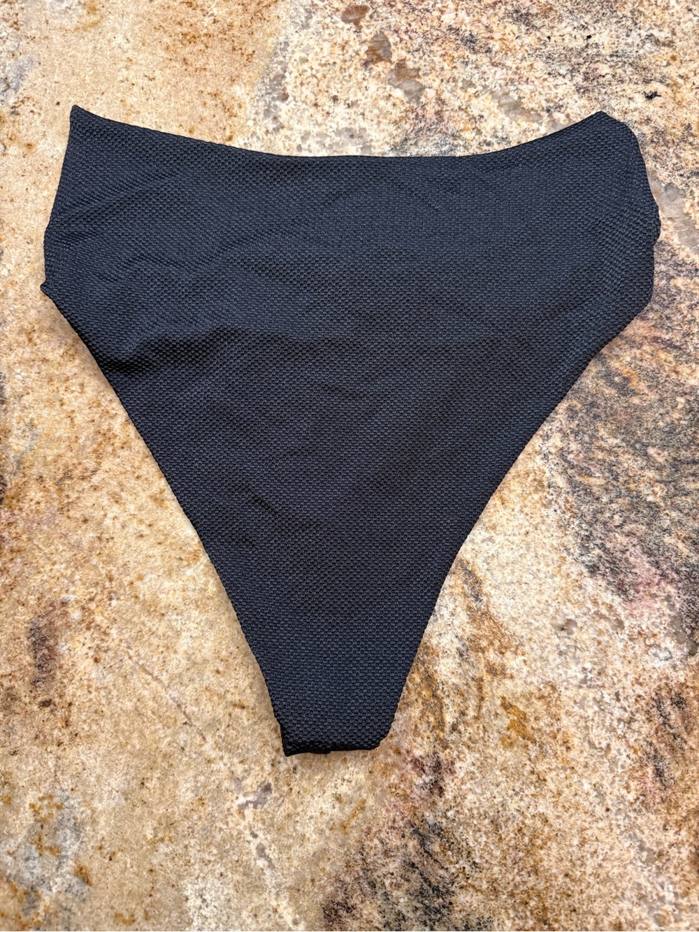 aerie NWOT Black High-Rise Textured Thong Bikini Bottom